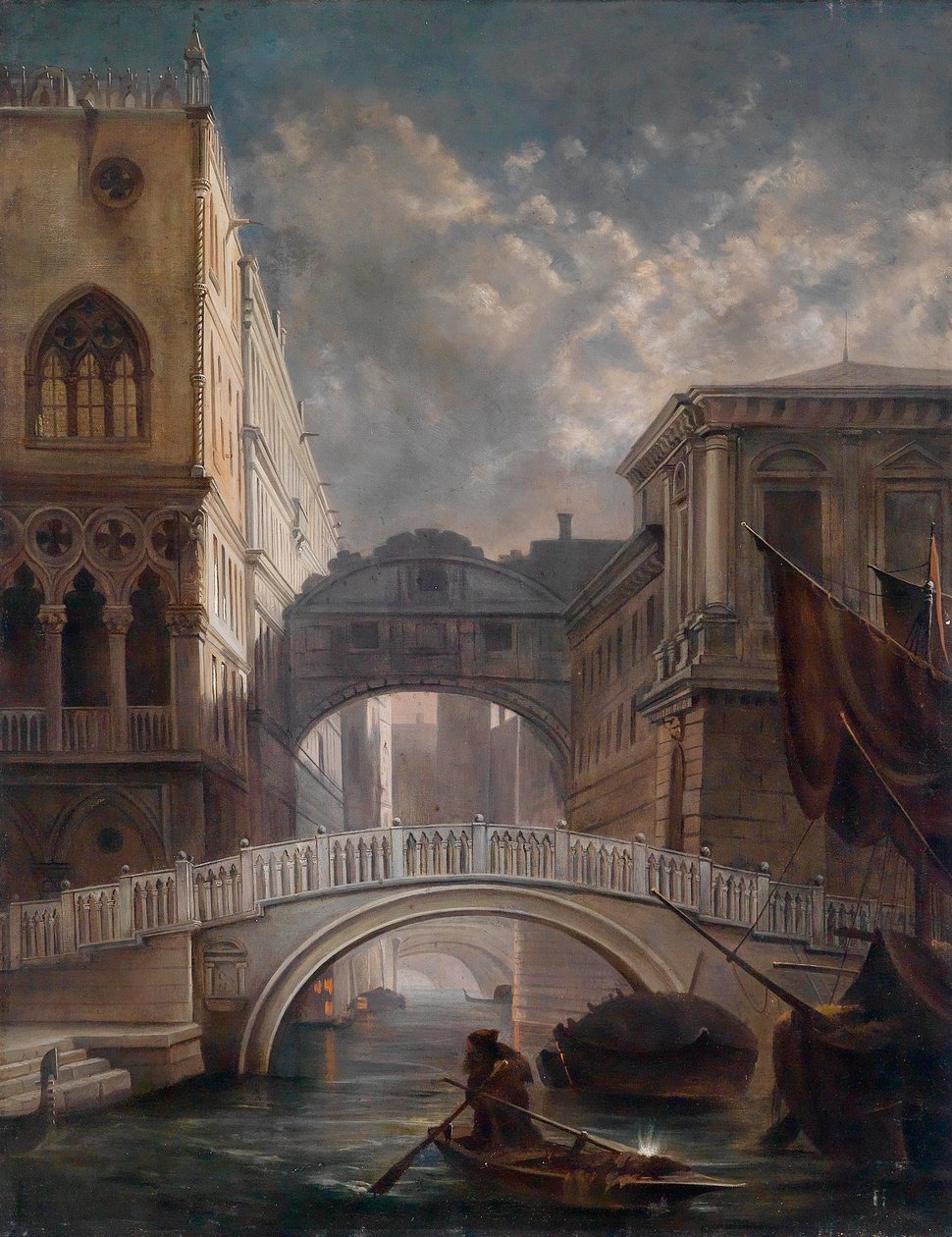 Sukkenes bro i Venedig ved måneskin af circle of Friedrich Nerly