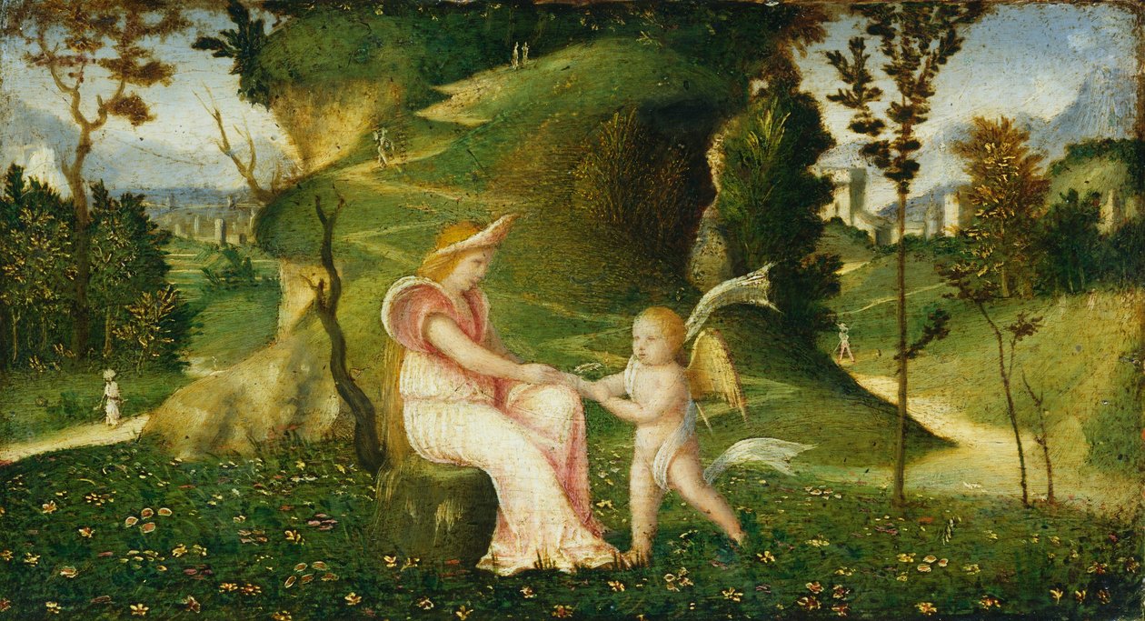 Venus og Amor i et Landskab af circle of Giorgione