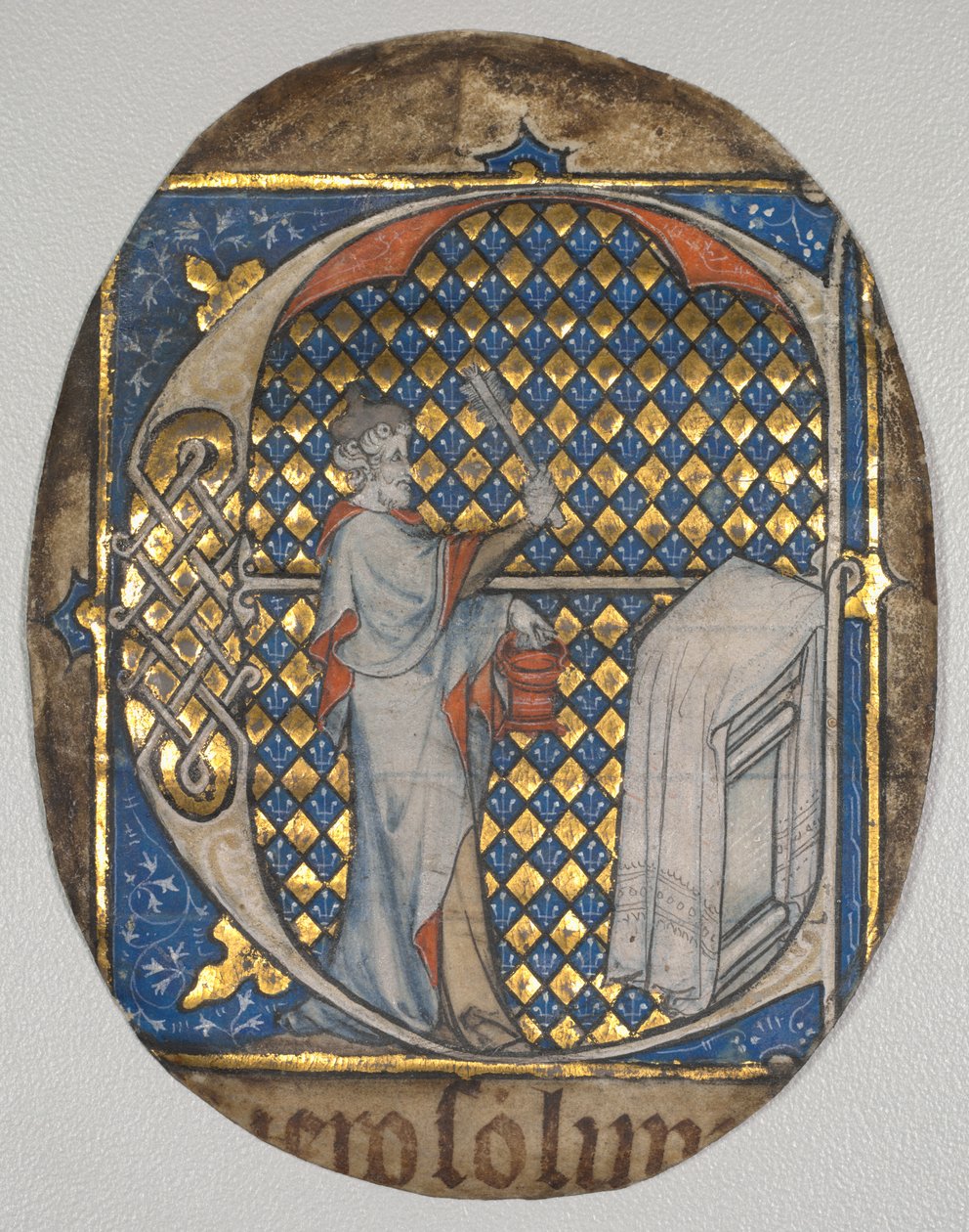 Fragment fra en talerstolsbibel: Indledende E[t fecit Josias] med Josiah Aspersing the Alter af circle of Master Honoré