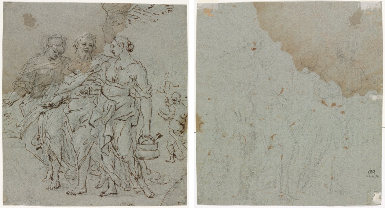 Lot og hans døtre (recto) Skitse til Lot og hans døtre (verso) af circle of Pietro da Cortona