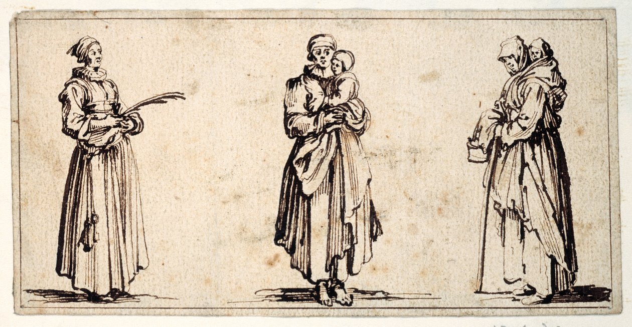 Tre figurer (pen og brunt blæk på papir) af Kosma Sergejewitsch Petrow Wodkin