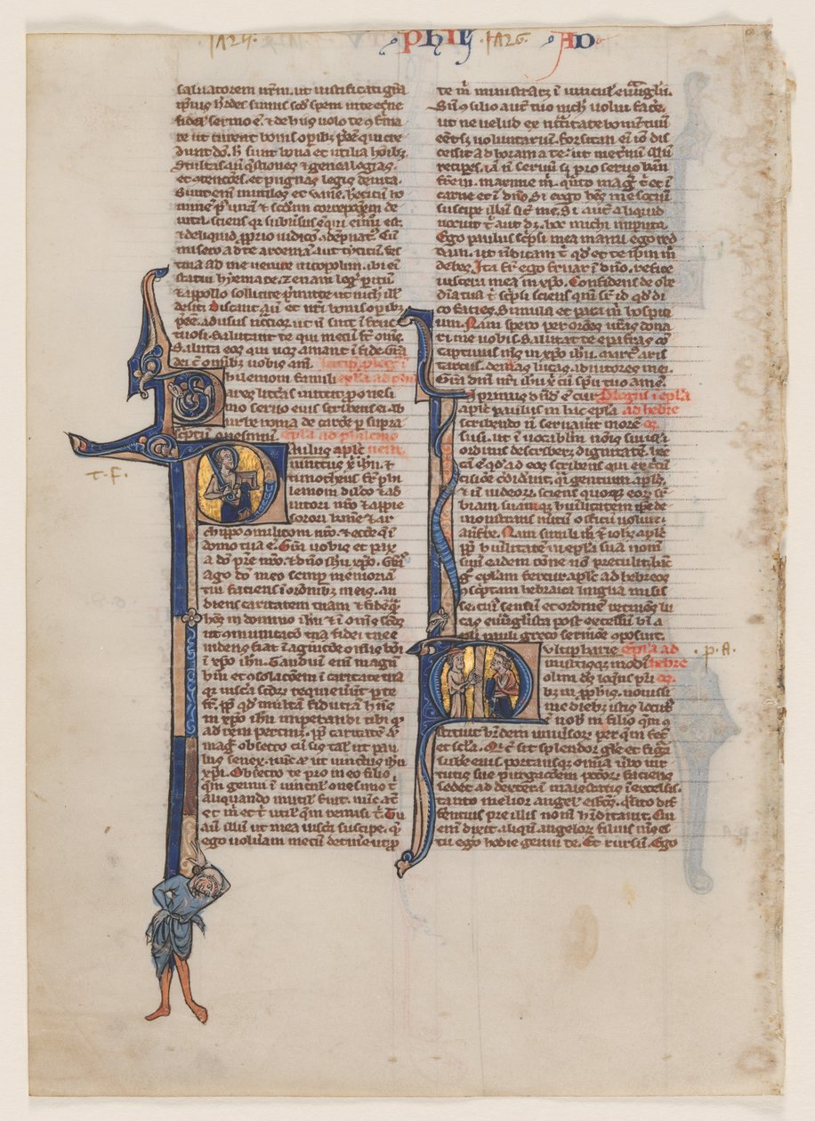 Blad fra en latinsk bibel: Initial P: St. Paul med et sværd og en bog af circle or workshop of William de Brailes