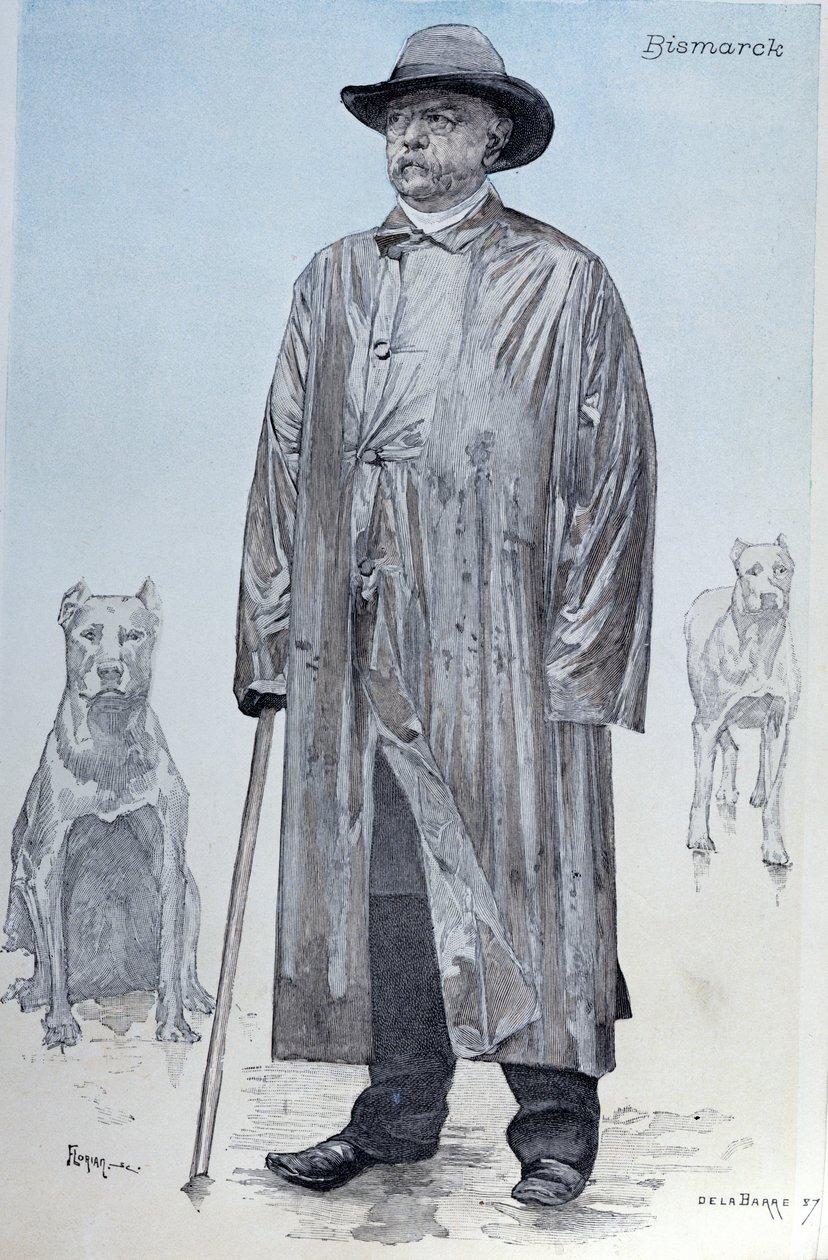 Kansler Bismarck og hans hunde, omslagsillustration fra La Revue Illustree indgraveret af Florian, oktober 1887 af de La Barre