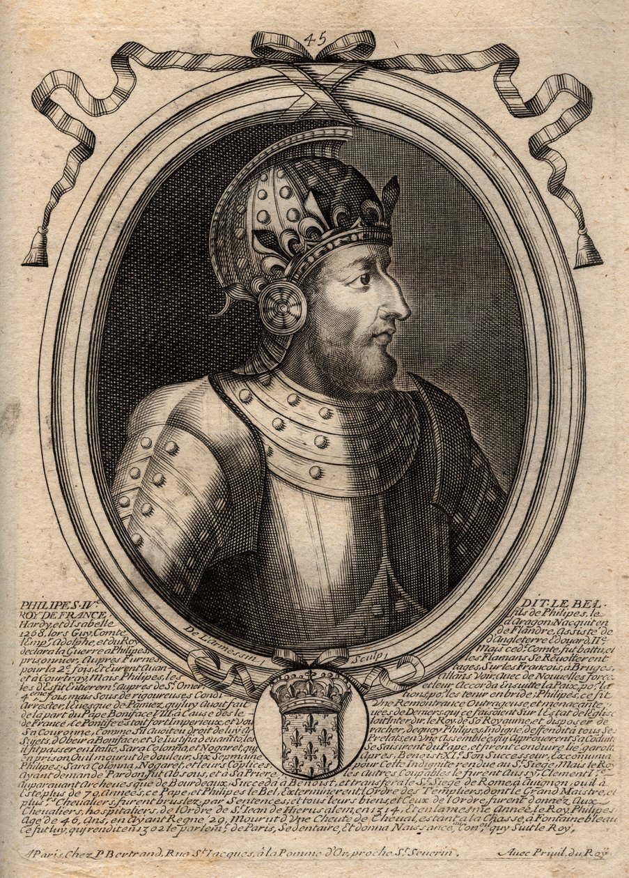 Portræt af Philip IV the Bel (1268 - 1314), konge af Frankrig - Philip IV the Fair (1268-1314) Konge af Frankrig - gravering fra 