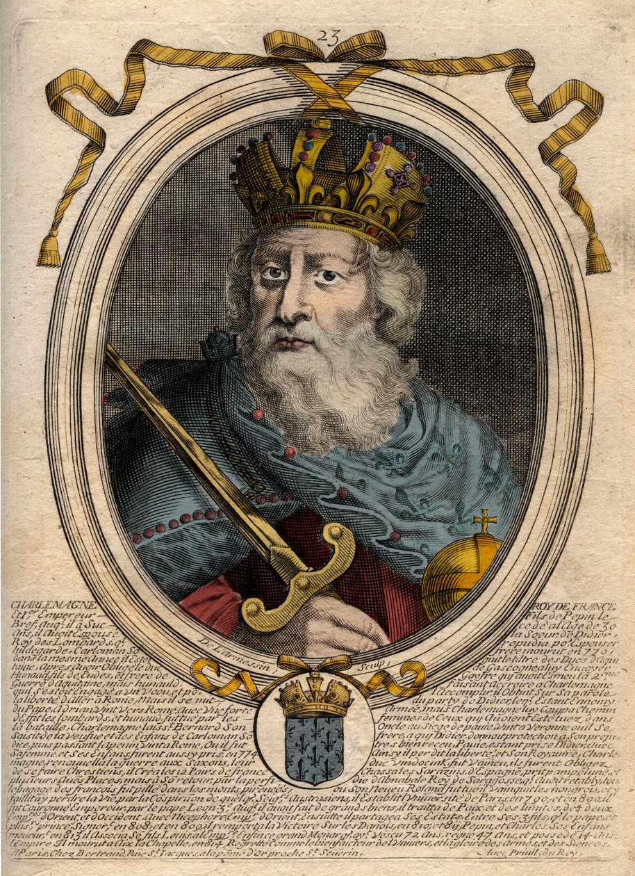 Karl den Store (Charles I dit le Grand, Carolus Magnus, 742-814), Frankernes konge - Karl den Store (Carolus Magnus, Karl den Store) (747-814) Frankernes konge og den kristne kejser af Vesten - gravering fra 