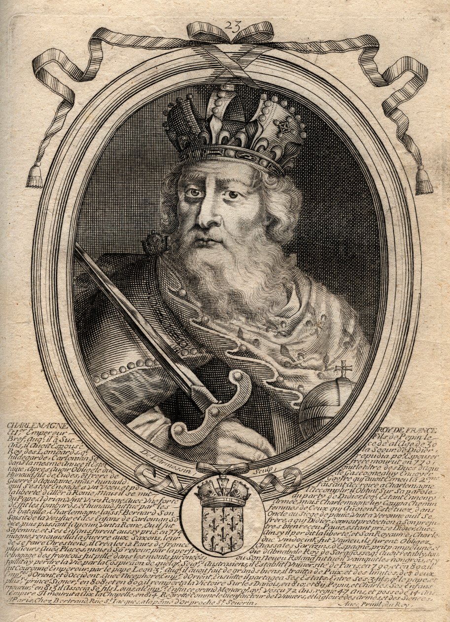 Karl den Store (Charles I dit le Grand, Carolus Magnus, 742-814), Frankernes konge - Karl den Store (Carolus Magnus, Karl den Store) (747-814) Frankernes konge og den kristne kejser af Vesten - gravering fra 