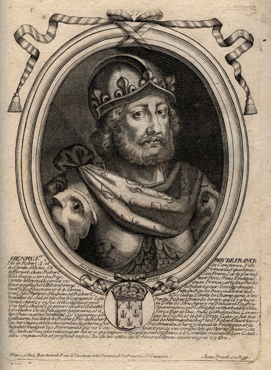 Capetianernes dynasti: Portræt af Henrik I (1009-1060), frankernes konge fra 1031 til 1060 - Henrik I (1009-1060) Frankrigs konge - gravering fra 