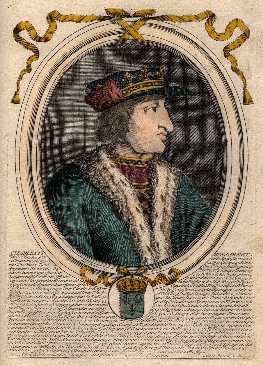 Portræt af Charles VI (1368-1422), konge af Frankrig - CHARLES VI (1368-1422) konge af Frankrig af de Larmessin
