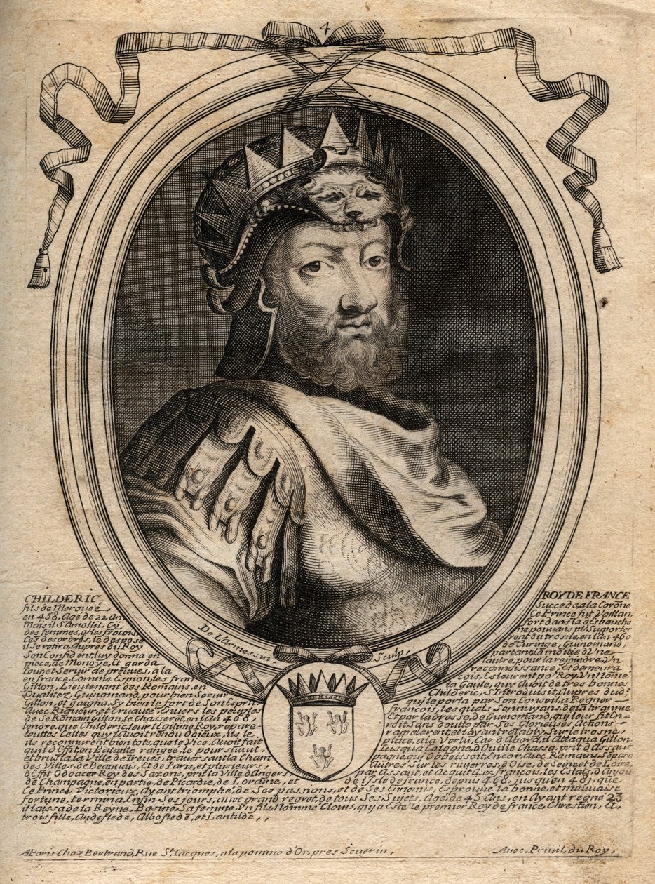 Portræt af Childeric I, kongen af Salians Francs (436-481) - CHILDERIC I Kongen af Salian Franks - gravering fra 