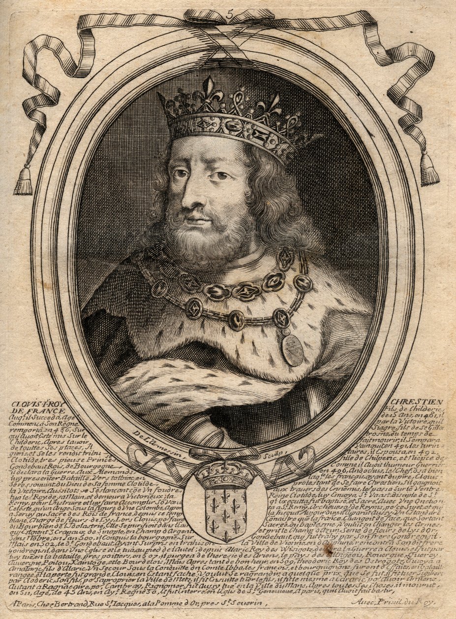 Portræt af Clovis I (v. 466 - 511), Kongen af Frankerne - Portræt af Clovis I (466-511), Kongen af Frankerne - gravering fra 