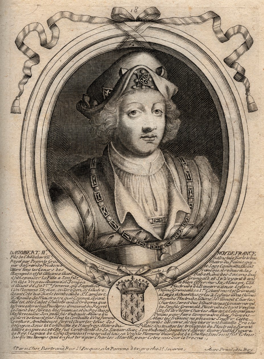 Portræt af Dagobert II, konge af frankerne af 711a 716 - Dagobert II (676-679), konge af Austrasia - gravering fra 