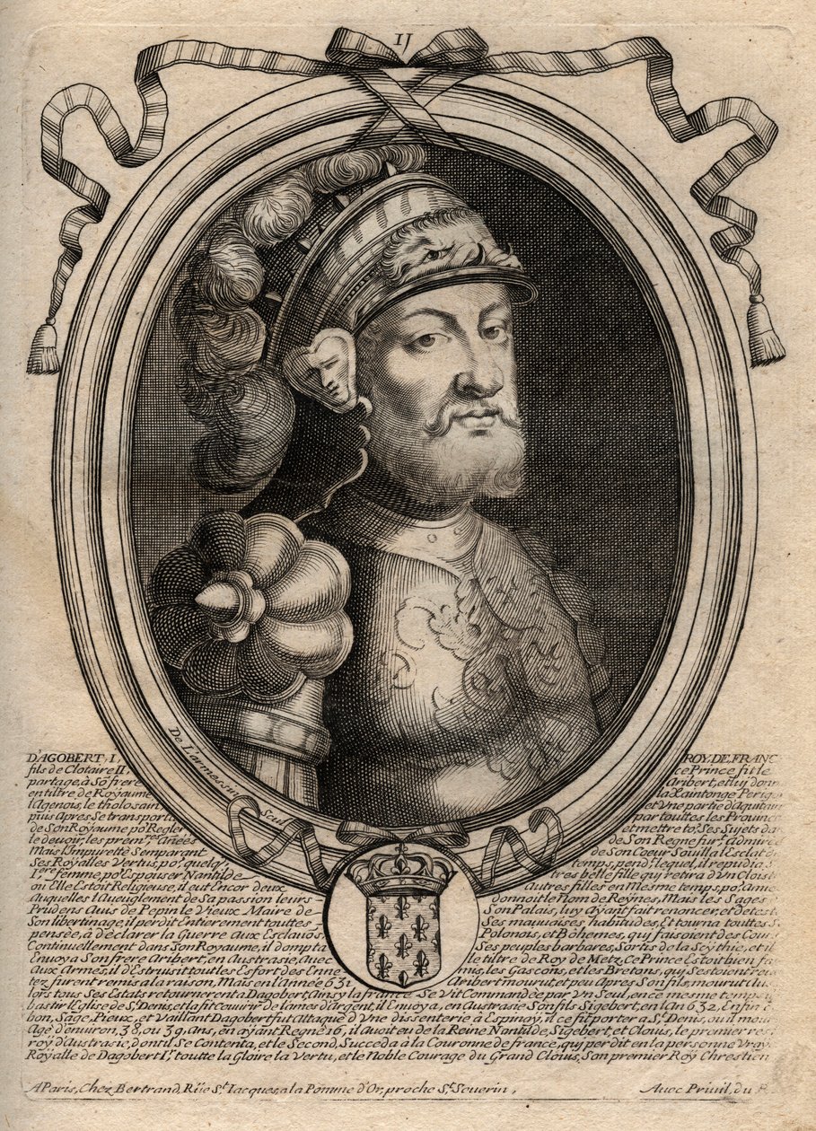 Portræt af Dagobert, frankernes konge fra 628 til 638 - Dagobert (605-39) Frankernes konge - gravering fra 