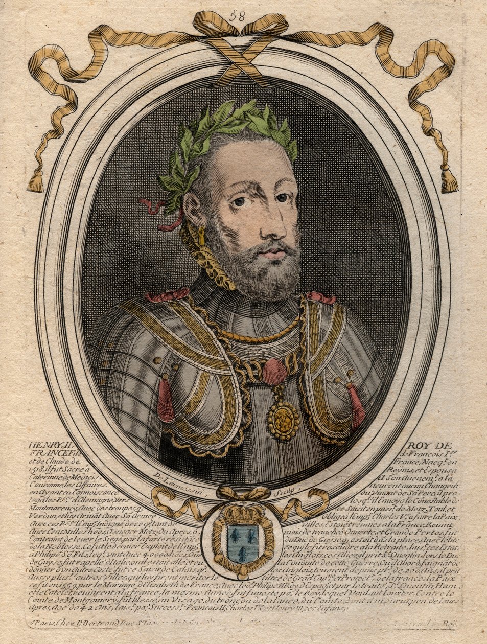 Portræt af Henrik II (1519-1559) Konge af Frankrig - Henrik II (1519-59), konge af Frankrig - gravering fra 