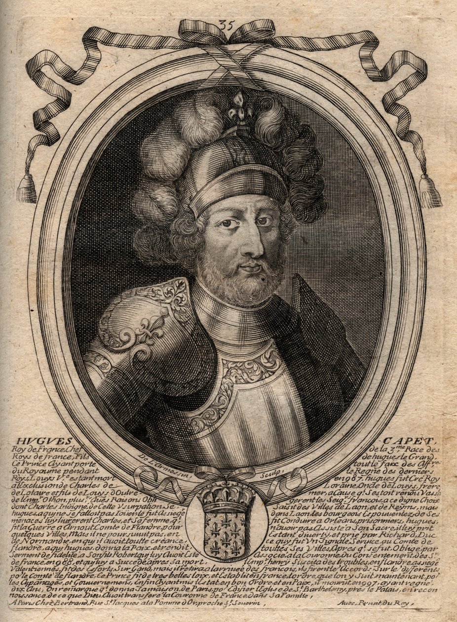 Portræt af Hugues I Capet (ca. 941 - 996), hertug af Frankrig og derefter konge af Frankrig - Portræt af Hugues I Capet (ca. 941-996), konge af Frankrig - gravering fra 