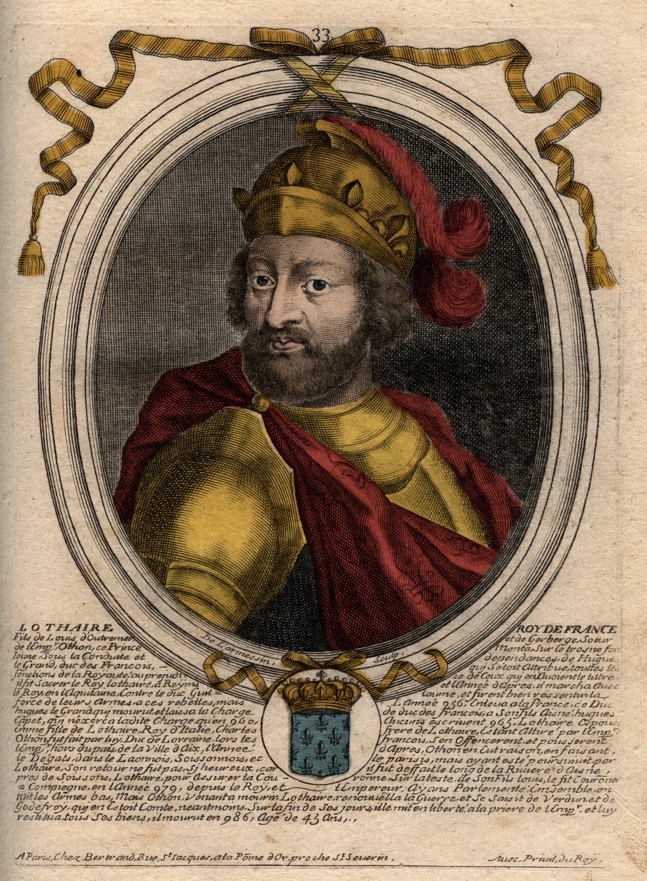 Portræt af Lothair (941-986), Frankernes konge - Lothair (941-986) Kongen af ​​Frankrig - gravering fra 