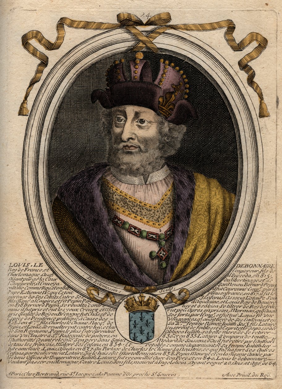 Portræt af Ludvig I den fromme eller "" Debonnaire" (778-840), konge af Frankrig - Ludvig 1 Kings de France fra Pharamond til Louis XIV