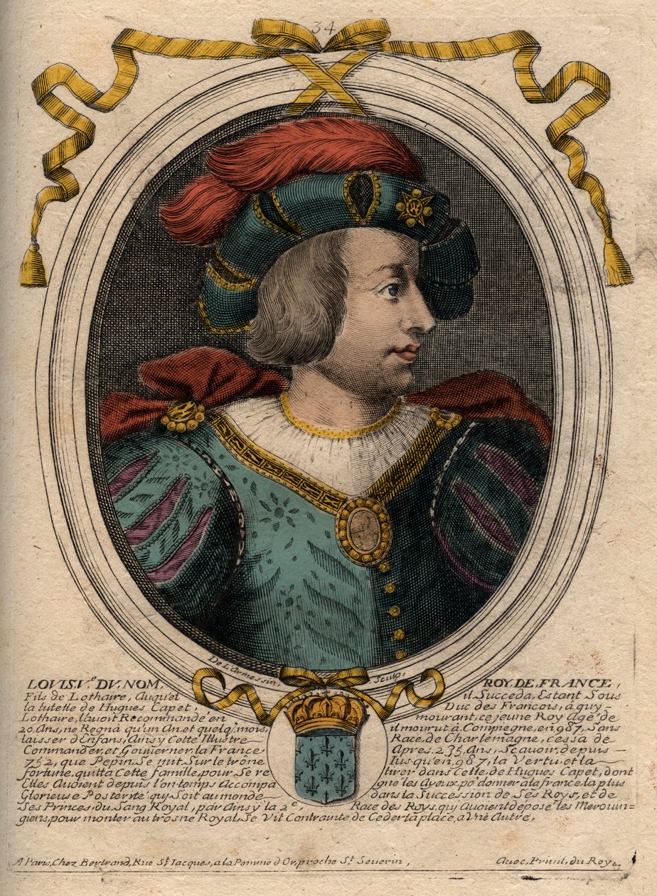 Portræt af Louis V the Indolent (967-987), konge af Frankrig - Louis V the Indolent (967-987) gravering fra 