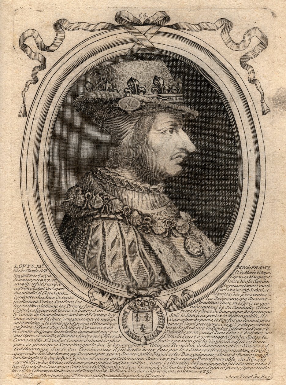 Portræt af Louis XI (1423-1483), konge af Frankrig - Portræt af Louis XI af Frankrig (1423-1483), konge af Frankrig - gravering fra 