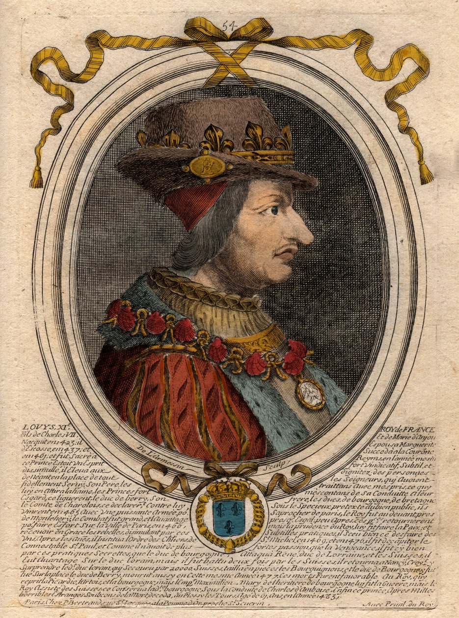 Portræt af Louis XI (1423-1483), konge af Frankrig - Portræt af Louis XI af Frankrig (1423-1483), konge af Frankrig - gravering fra 