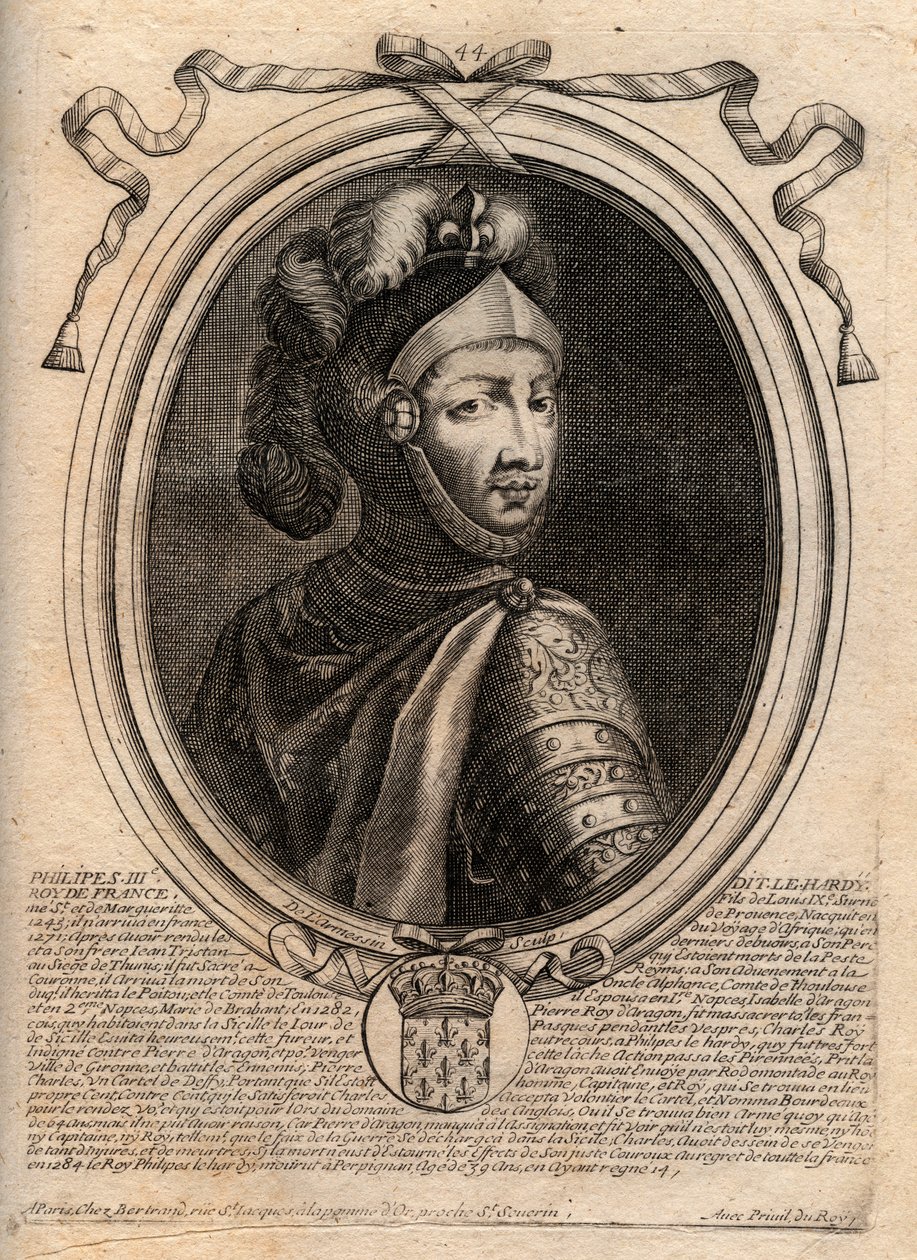 Portræt af Philip III af Frankrig, dit Philippe le Hardi (1245-1285) (capetianernes dynasti) - Philip III kaldet den dristige konge af Frankrig - gravering fra 