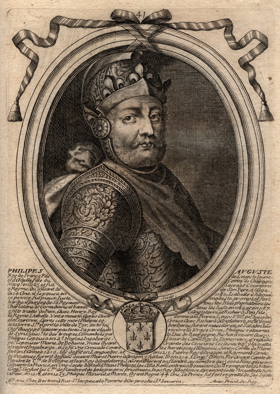 Portræt af Philip II dit Philippe Auguste (1165-1223) - Philip Augustus II (1165-1223) Konge af Frankrig - gravering fra 