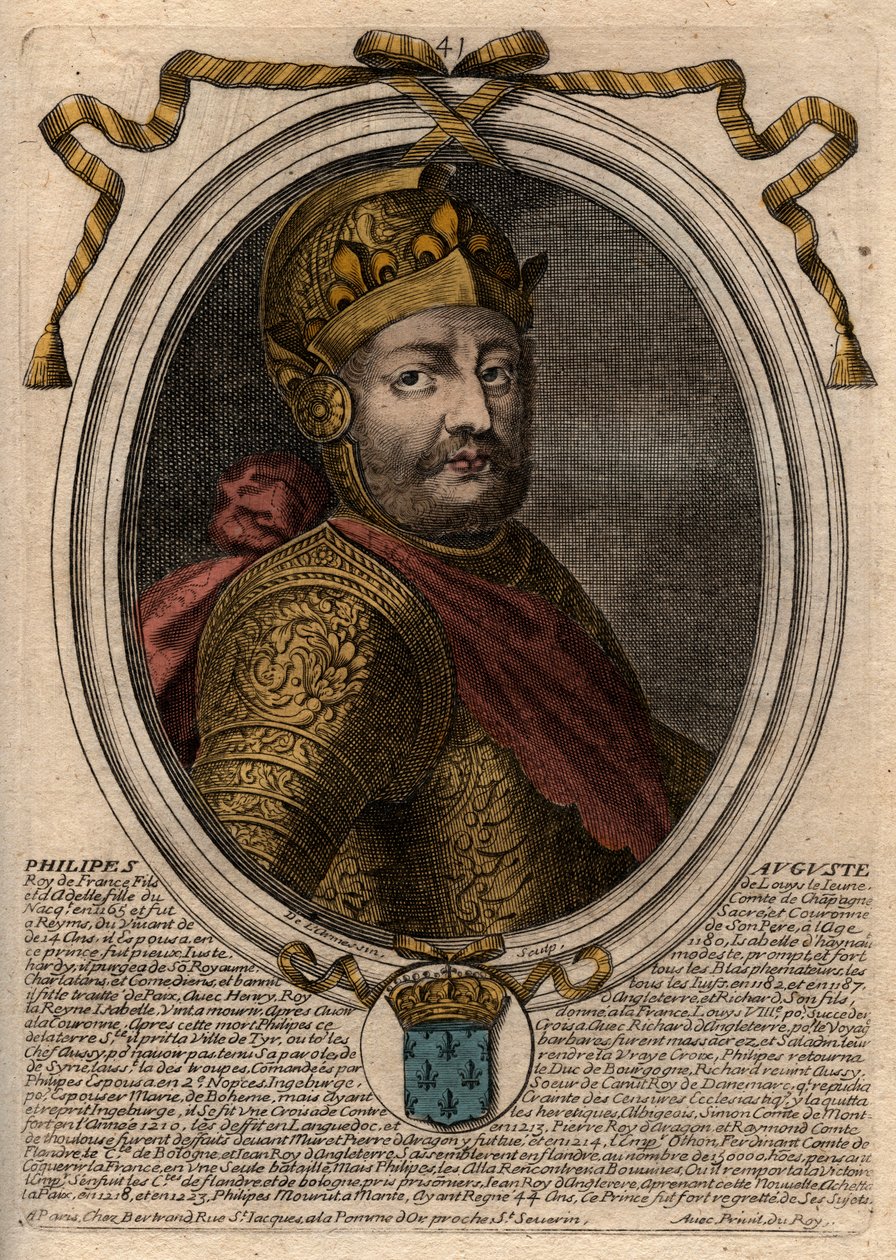 Portræt af Philip II dit Philippe Auguste (1165-1223) - Philip Augustus II (1165-1223) Konge af Frankrig - gravering fra 