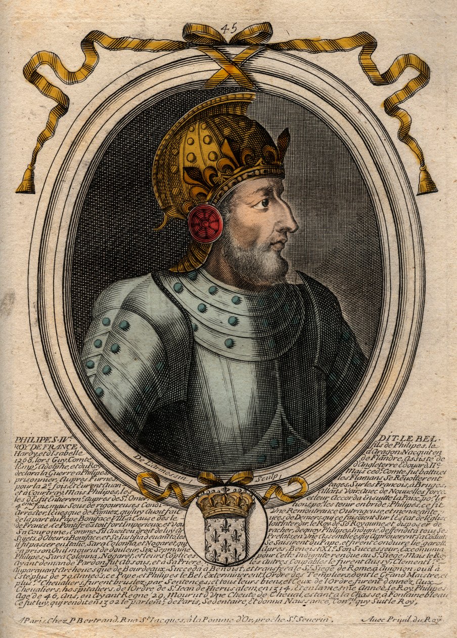 Portræt af Philip IV the Bel (1268 - 1314), konge af Frankrig - Philip IV the Fair (1268-1314) Konge af Frankrig - gravering fra 