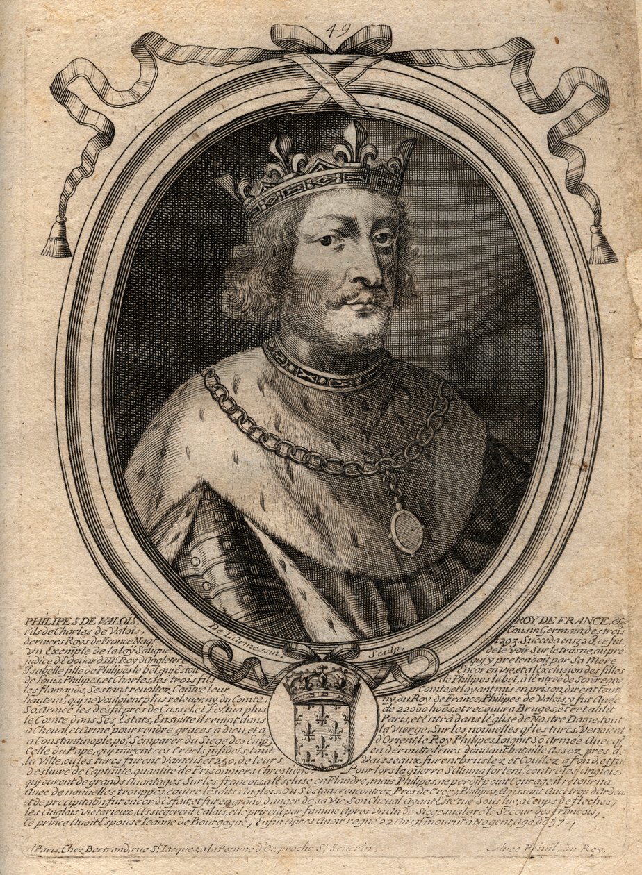 Portræt af Philippe VI af Valois (1294 - 1350), Konge af Frankrig - Philip VI af Valois (1293-1350) Konge af Frankrig - gravering fra 