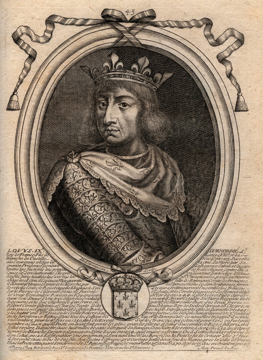 Portræt af Saint Louis (Saint-Louis, Louis IX (1214-1270) - Saint Louis IX (1214-70) konge af Frankrig - gravering fra 
