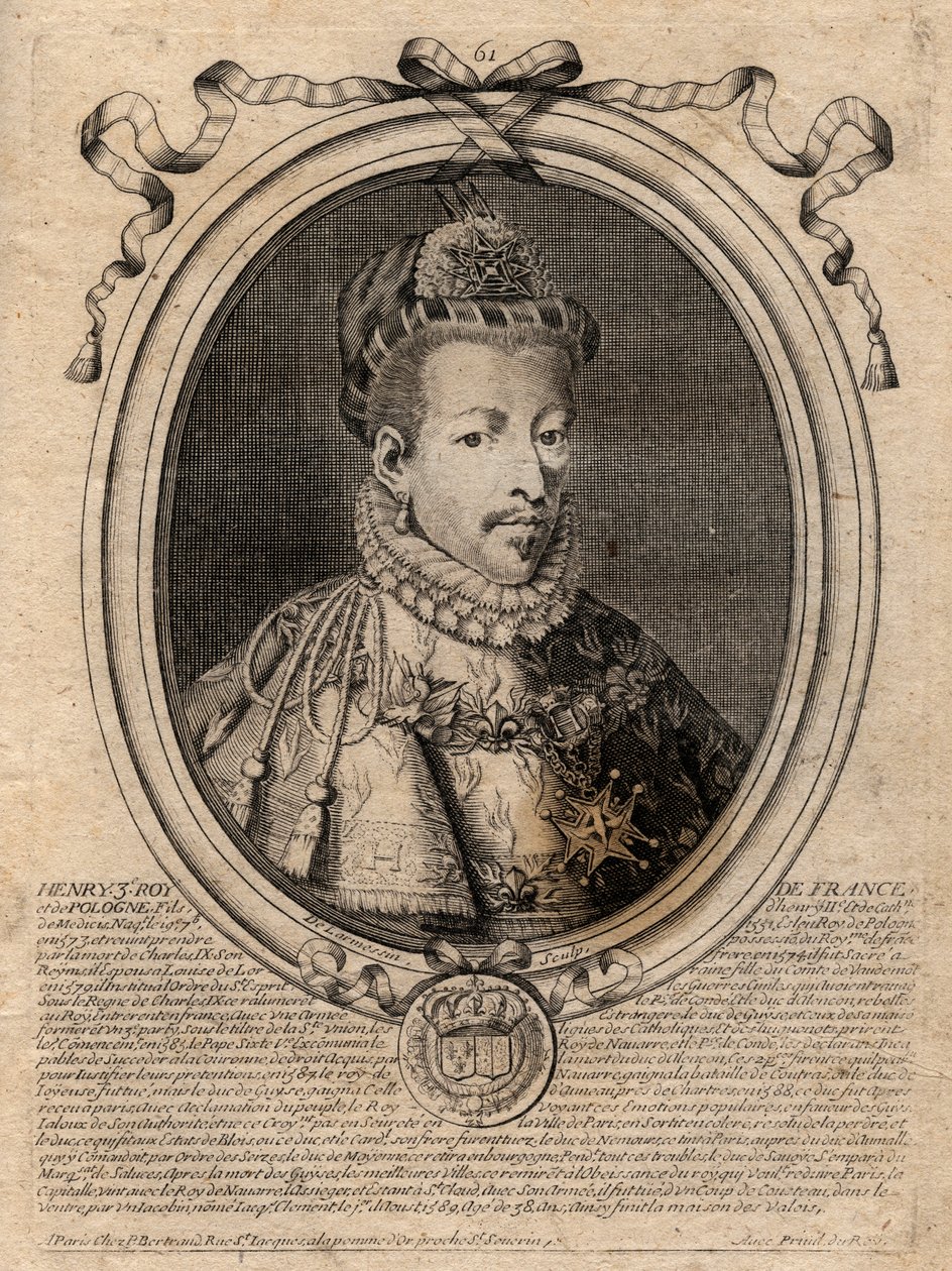 Portræt af kongen af Frankrig Henrik III (1551-1589) - Portræt af Henrik III (1551-89) konge af Frankrig - gravering fra 