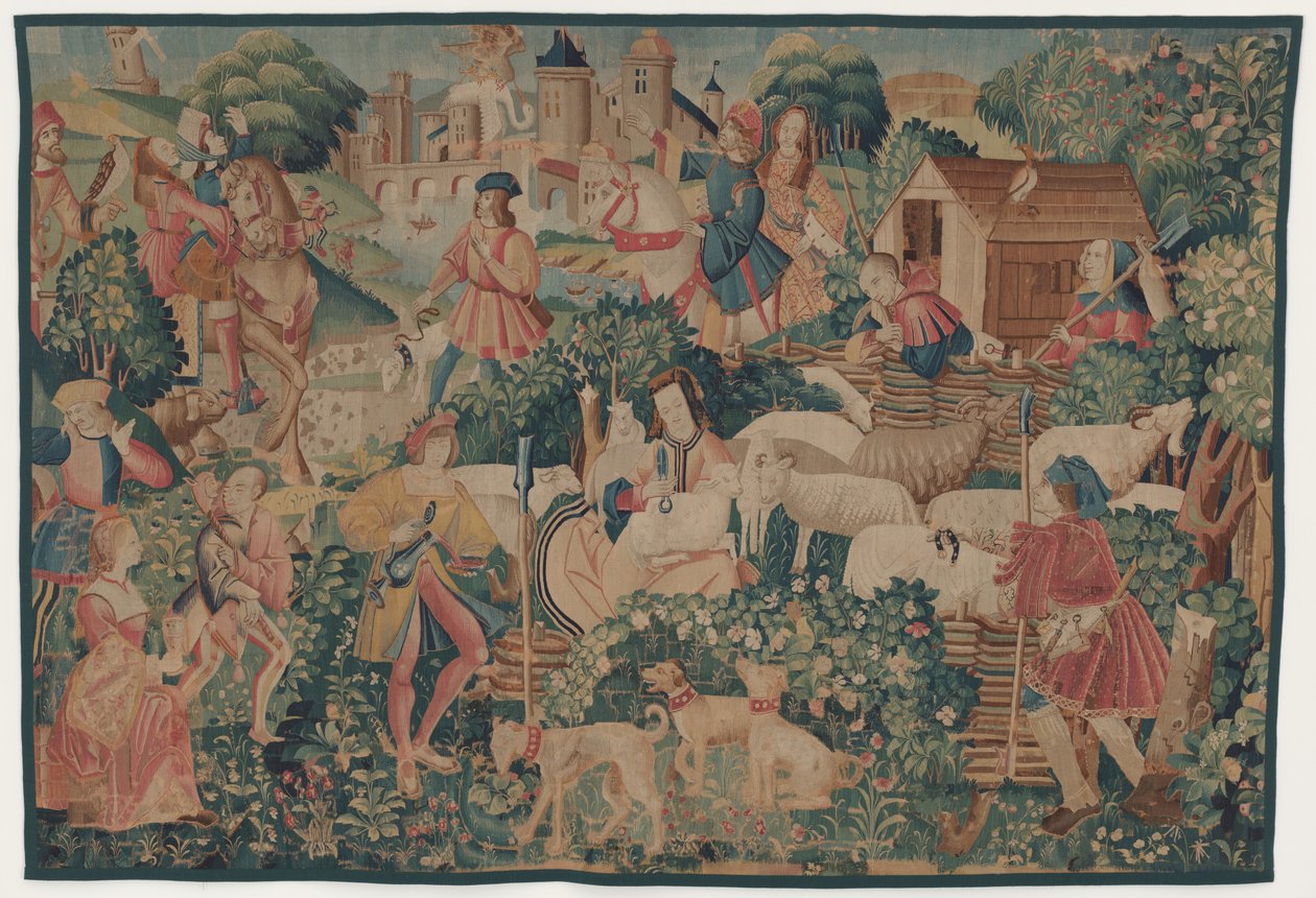Jagt og pastorale scener, med en hyrdinde klipning af design probably French 16th Century, Paris; woven in southern Netherlands or Paris in an undetermine workshop