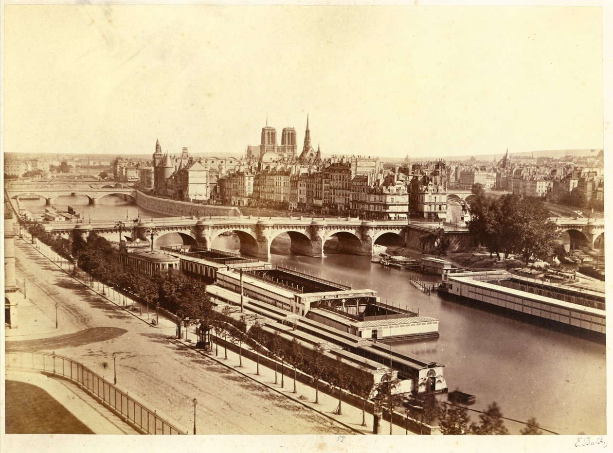 Seine med broer, i ryggen Notre-Dame de Paris af Edouard Denis Baldus