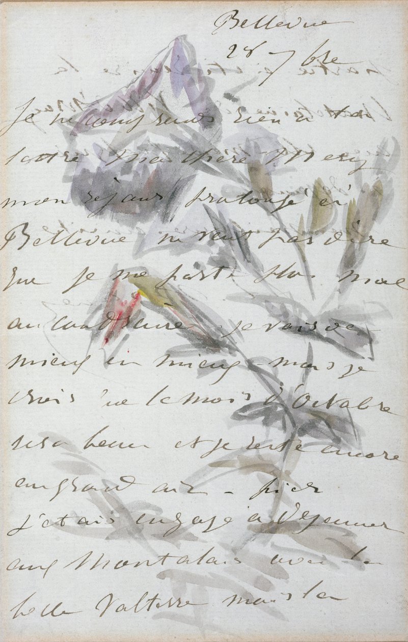 1. side i et brev fra maleren Manet til sin ven og model, Mery Laurent, 1880 af Édouard Manet