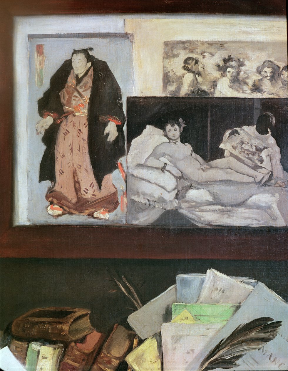 Portræt af Emile Zola (1840 - 1902) (detalje af den øverste højre væg med japanske tryk, 