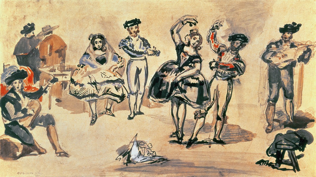 Spanske dansere, 1862 (wc, blyant og blæk) af Édouard Manet