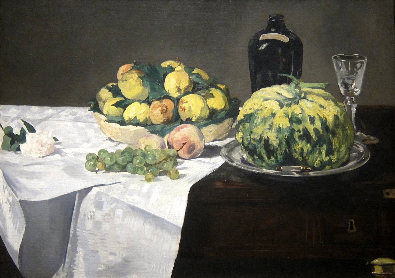 Stilleben med melon og fersken af Édouard Manet