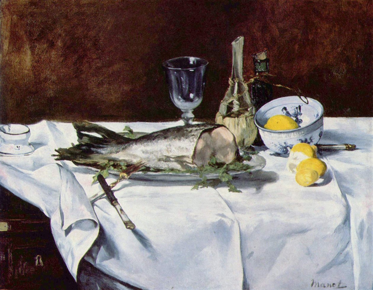 Stilleben med laks af Édouard Manet