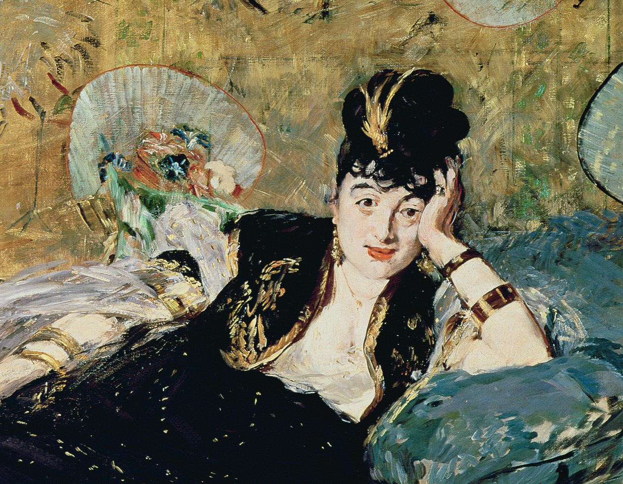 Damen med vifte, portræt af Nina de Callias, ca. 1873-74 (detalje af 42292) af Édouard Manet