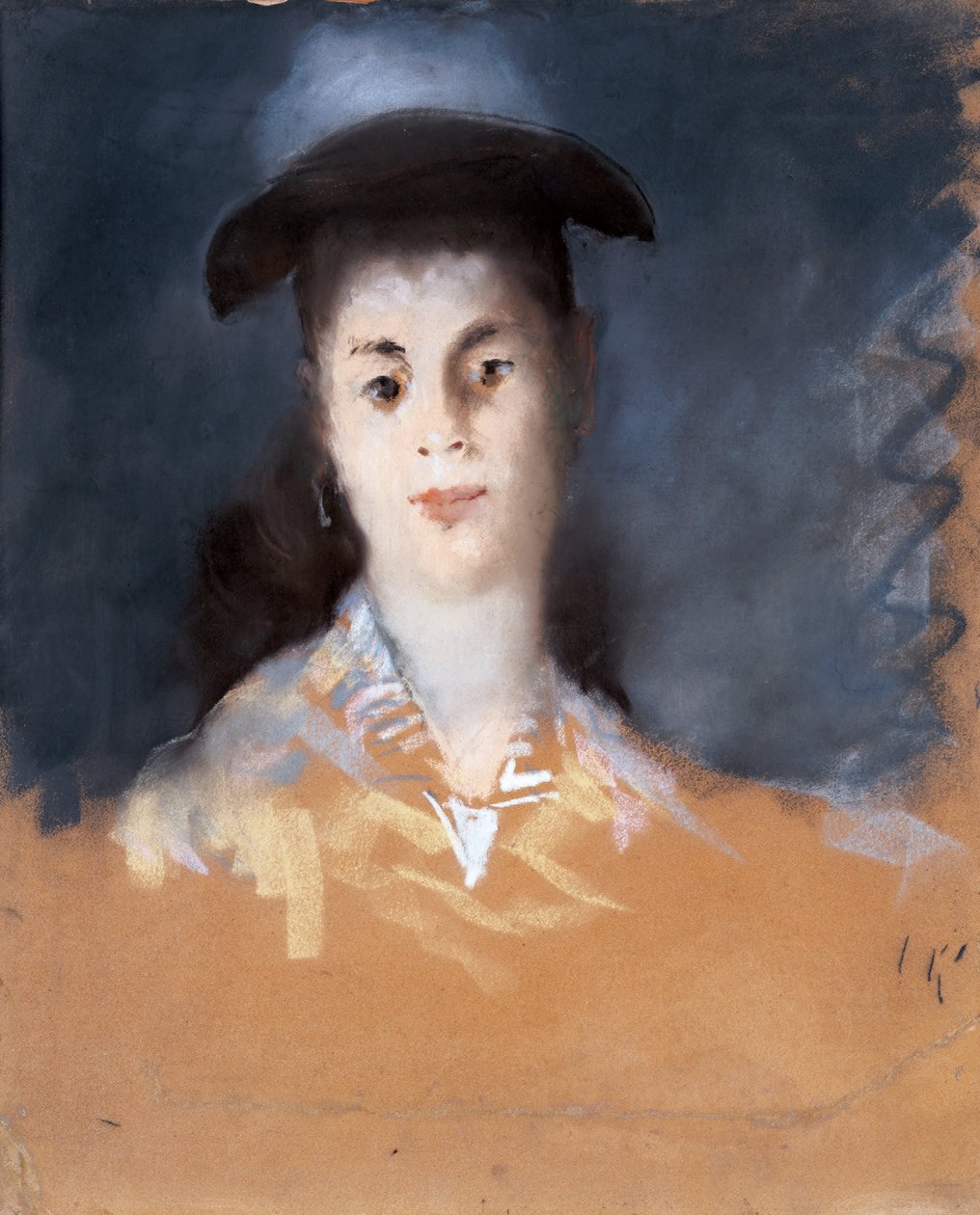 Kvinde iført en hat med silkegarn af Édouard Manet