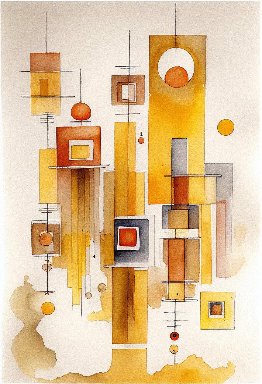 Abstrakt akvarelmaleri, geometrisk abstraktion af F. Abderrahim