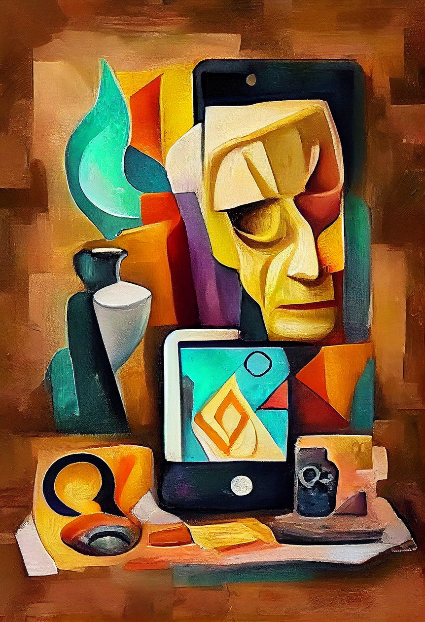 Abstrakti surrealistinen maalaus, Picasson inspiroima taide, tulostettava seinätaide af F. Abderrahim