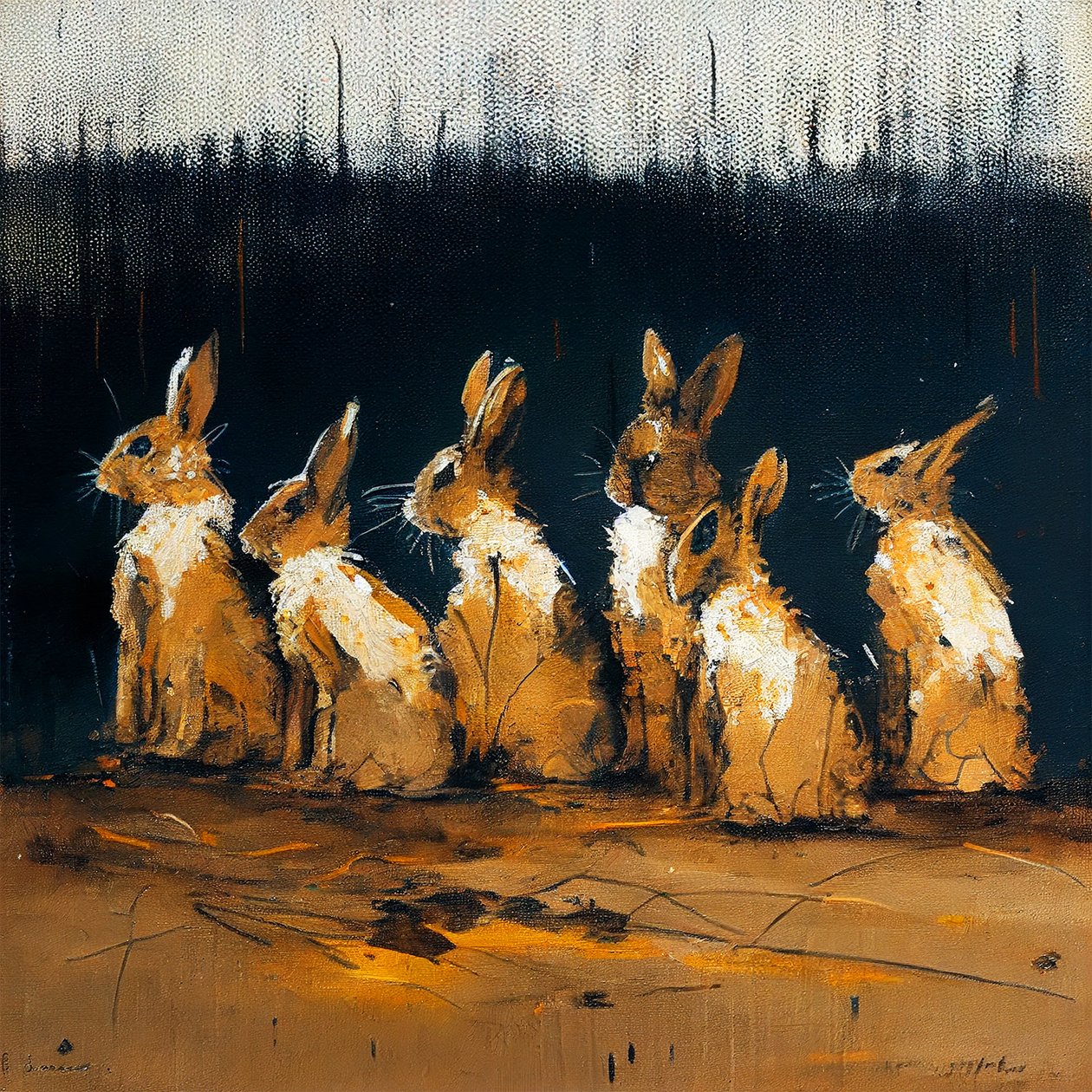 Kaniner maler med figurativ stil, vægkunsttryk af F. Abderrahim