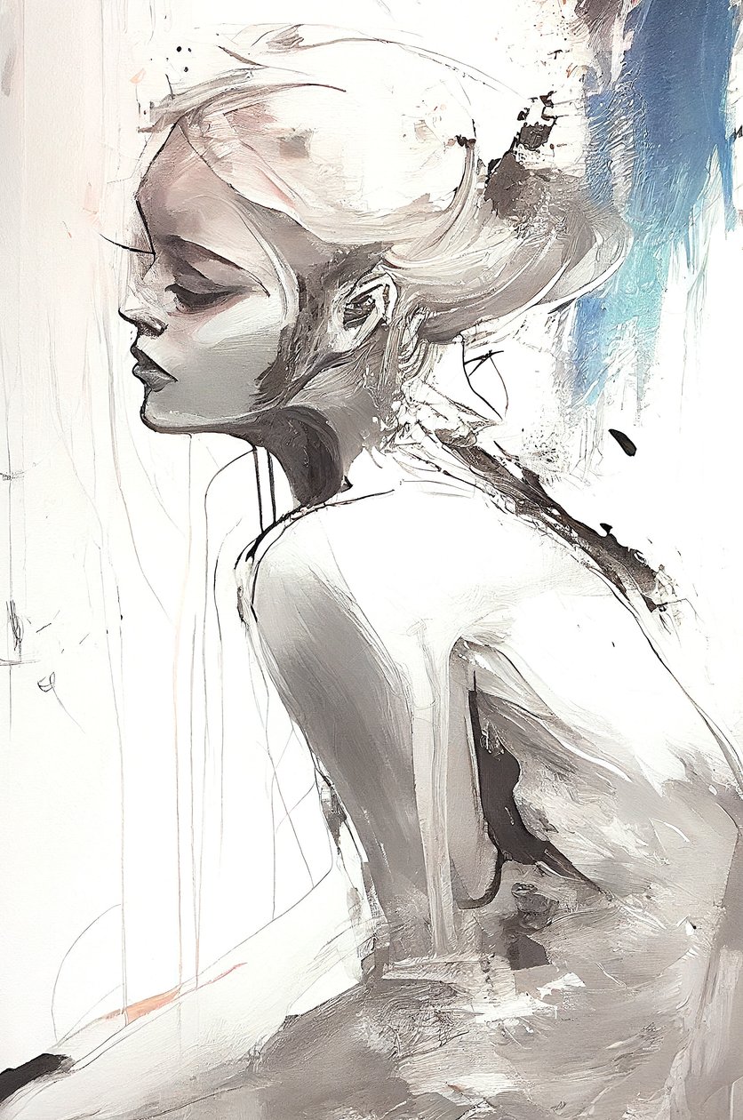 Whispers of Modern Romanticism, smuk pige, vægkunst | Lærredstryk af F. Abderrahim