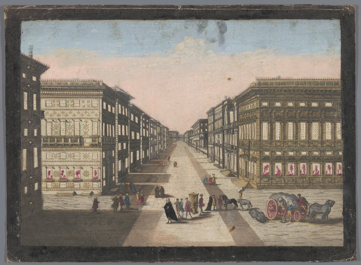 Gezicht op de Strada Nuova te Genua Udsigt over Strada Nuova af familie Remondini (attributed to)