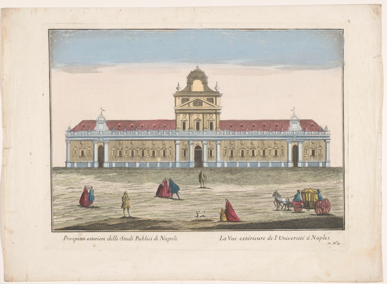 Udsigt over Napoli Universitet Prospetto esteriore degli Studi Publici di Napoli (titel på objektet) af familie Remondini (attributed to)