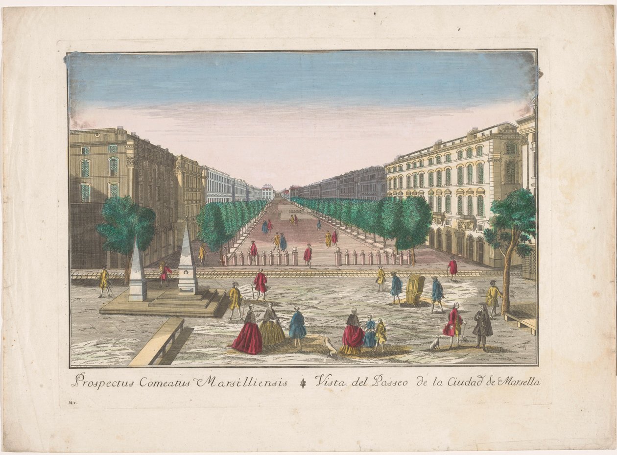 Udsigt over en promenade i Marseille Vista del paseo de la ciudad de Marsella (titel på objekt) af familie Remondini (attributed to)