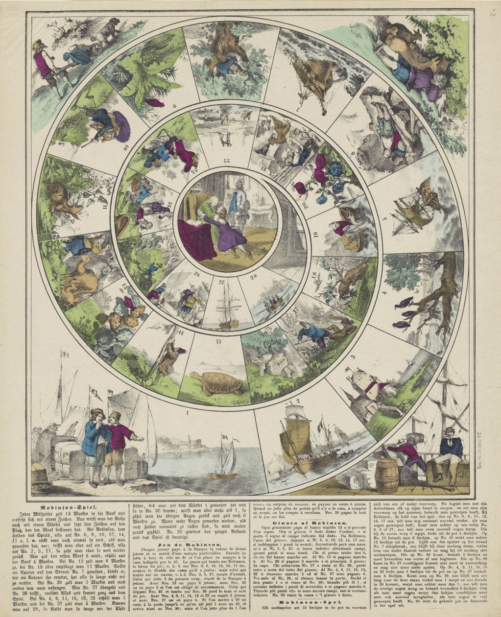 Robinson-Spiel / Jeu de Robinson / Giuoco al Robinson / Robinson-spel (titel på objekt) af firma Joseph Scholz