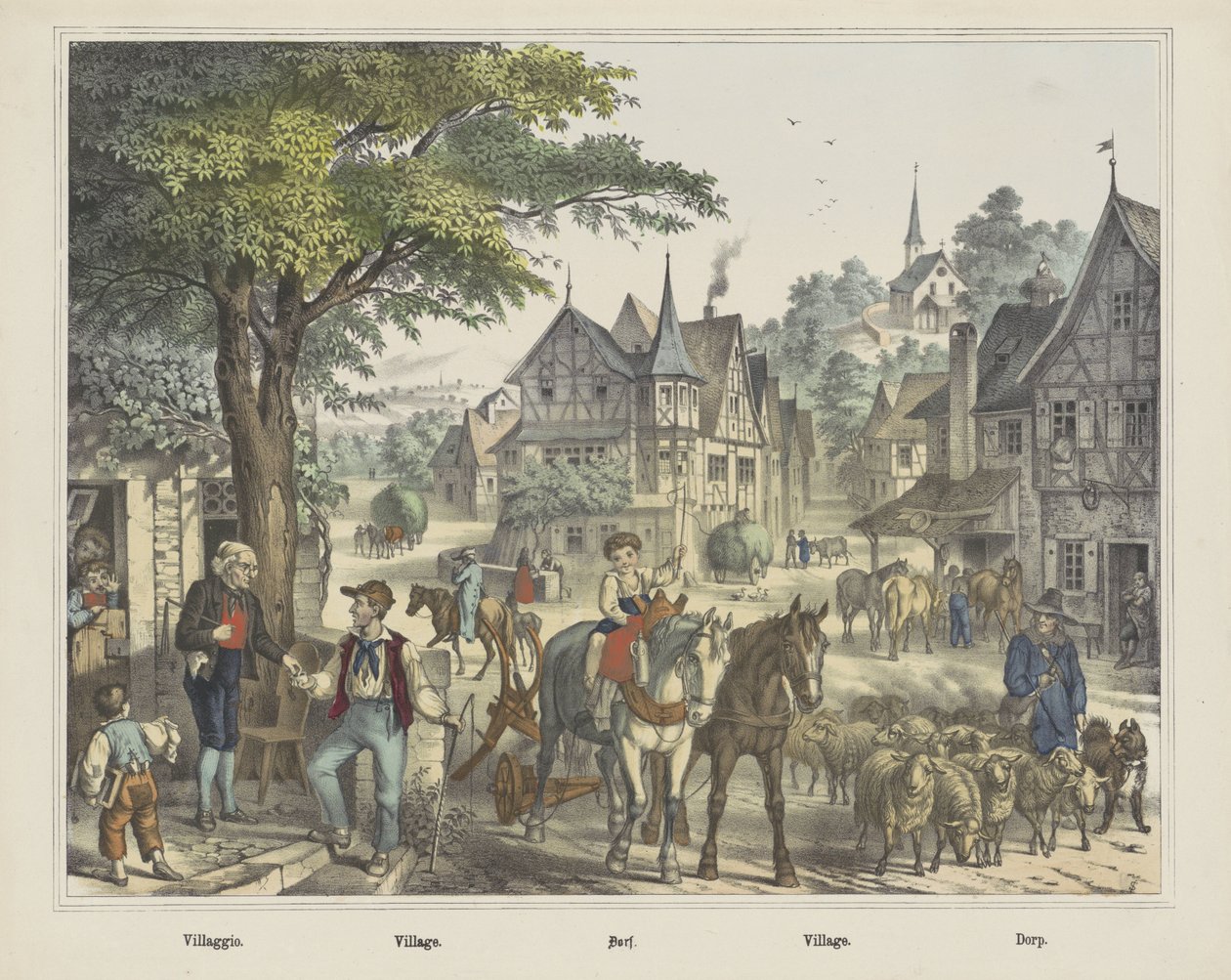 Villaggio. / Landsby. / Dorf. / Landsby. / Dorp (titel på objekt) af firma Joseph Scholz