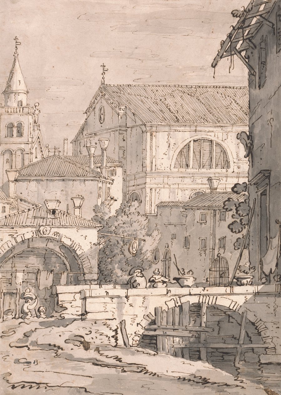 Venetiansk fantasi af imitator of Canaletto