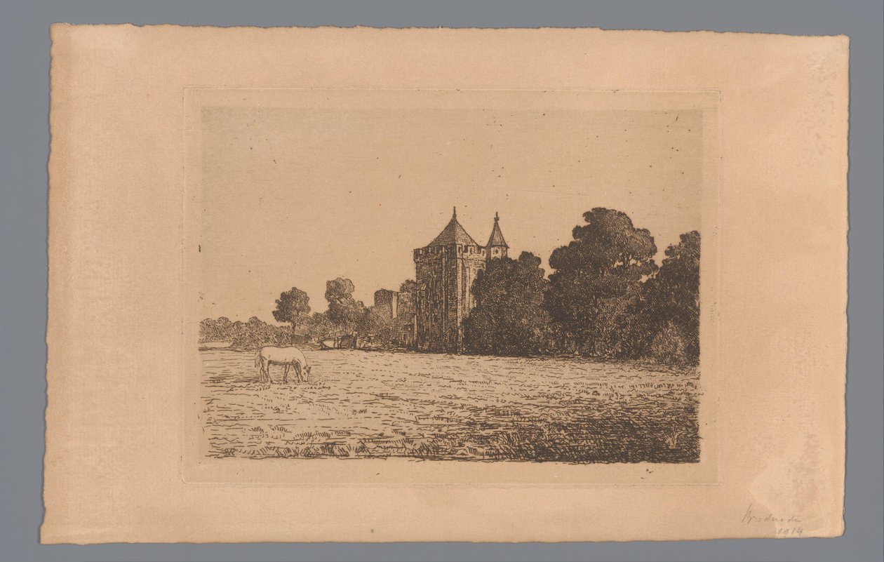 Udsigt over Brederode Slot set fra en eng af jonkheer Barthold Willem Floris van Riemsdijk